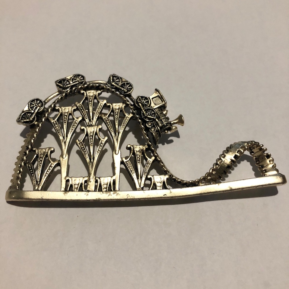 Vintage Gold Toned Train Roller Coaster Brooch